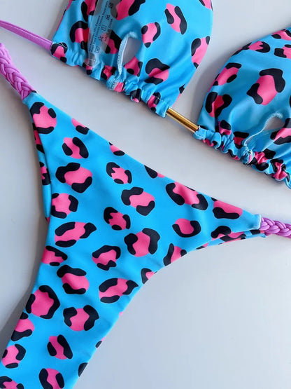 Sexy Swimsuit Braided Rope Micro Bikini Swimsuit Leopard Print Brazilian Beach Bathing Suit