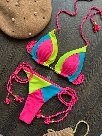 Sexy Splices 2 Pieces Bikinis Swimsuit Push Up Brazilian Beachwear Bathing Suit