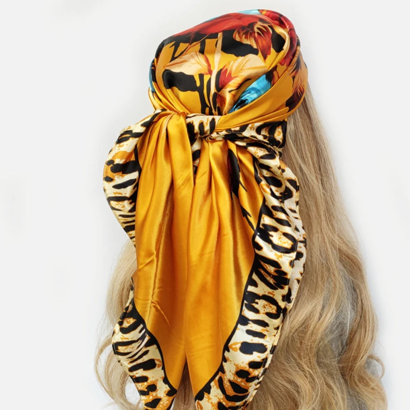 90cm Women Four Seasons Square Silk Satin Bandana Wrap Shawl Scarves Scarfs gf08