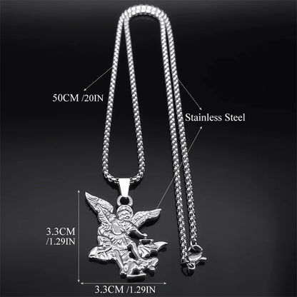 Women Men Stainless Steel Saint Protection St Archangel Michael Chain Necklace