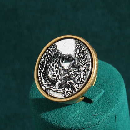 Women Romantic Antique Cameo Head Vintage Round Wedding Rings