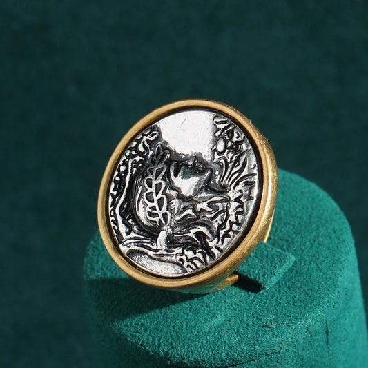 Women Romantic Antique Cameo Head Vintage Round Wedding Rings