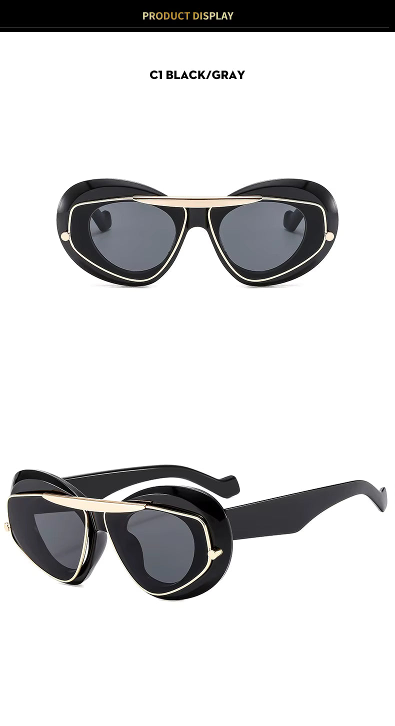 Men Women y2K Hip Hop Punk Oval Designer Square UV400 Glassess Sunglasses