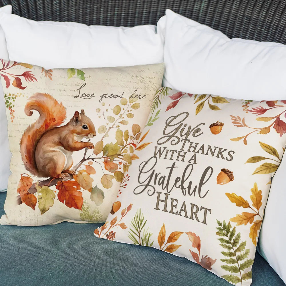 Home Decor Maple Squirrel Bird Design Thanksgiving Cushion Pillowcase Covers