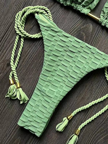 sexy bikini set w/ braided straps and split swimsuit 2-piece beach swimsuit