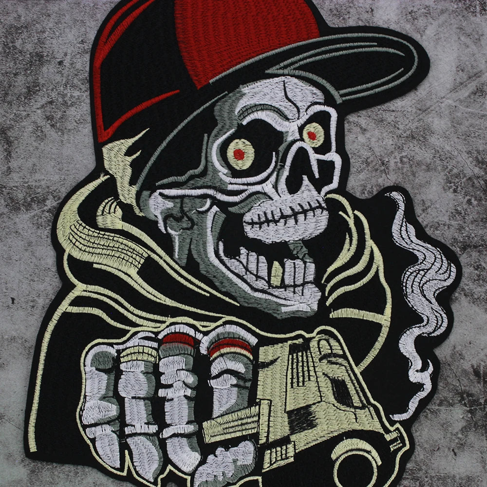 Embroidery Patch Large Back Biker Skull Patch Appliques Iron on Patches Badge Clothes Sewing