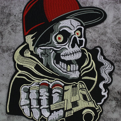 Embroidery Patch Large Back Biker Skull Patch Appliques Iron on Patches Badge Clothes Sewing