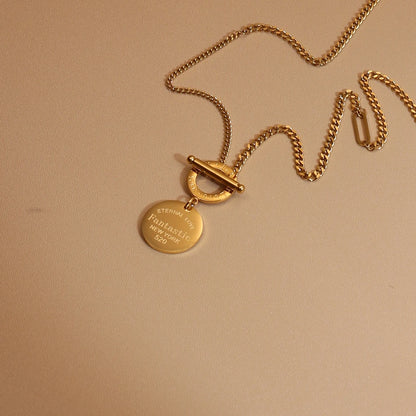 FOREVER LOVE Roman Numeral Round Stainless Steel 18K Gold Pated Women's Pendant Necklace