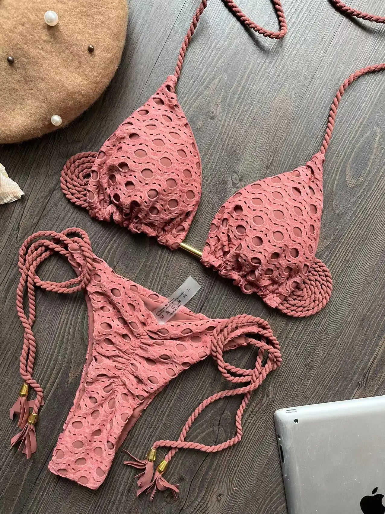 sexy women split swimsuit 2-piece beach swimsuit w/ braided straps bikini set