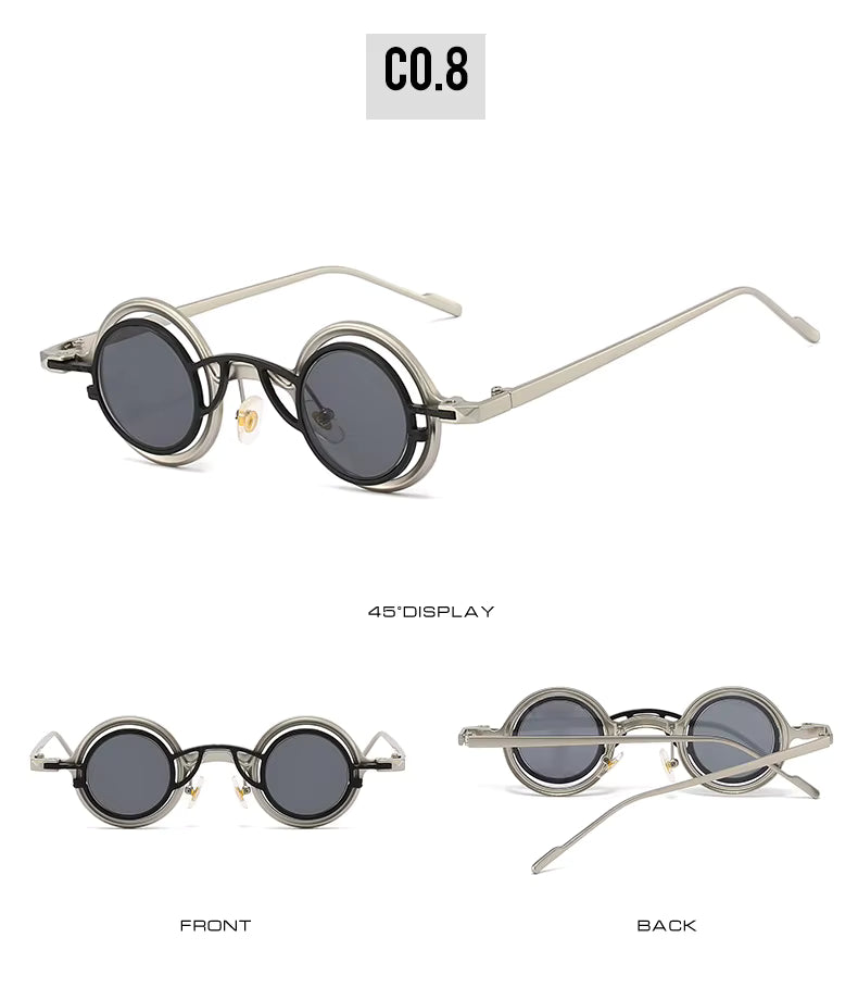 Women Round Two in One Pure Titanium Y2K Steampunk UV400 Sunglasses Glasses