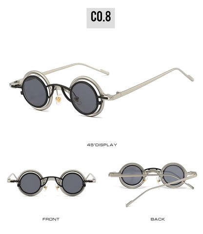Women Round Two in One Pure Titanium Y2K Steampunk UV400 Sunglasses Glasses