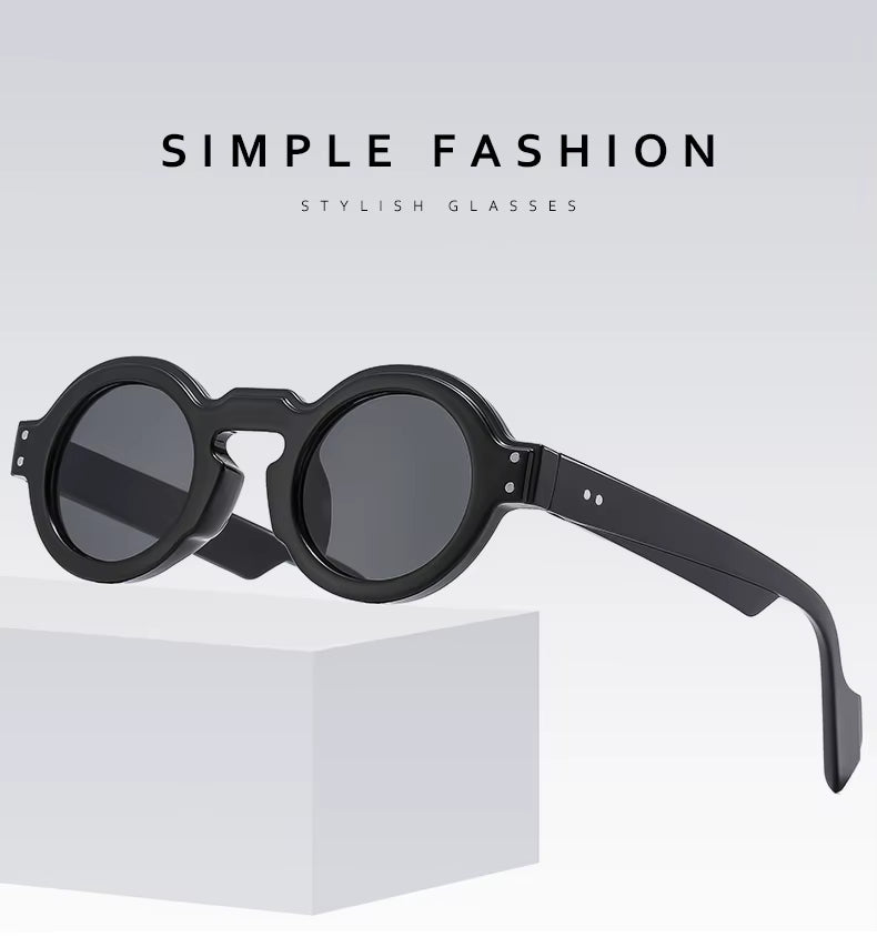 Women Men Punk Double Color Shades Rivets Clear Lens Frame UV400 Round Sunglasses