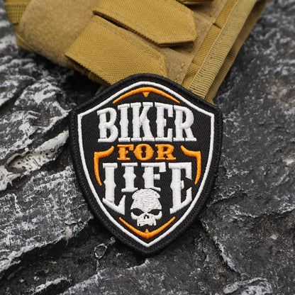 BIKER FOR LIFE Embroidered Patch Iron-On Sewing Clothes Patches Applique
