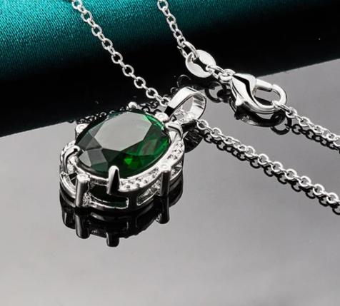 925 Sterling Silver Green Zircon 16-30Inches Chain Woman Fashion Wedding Party Charm Pendant Necklace