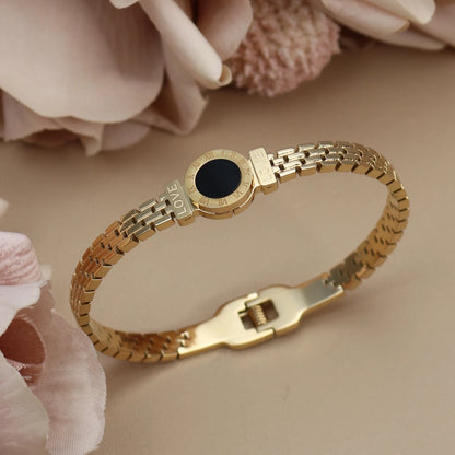 Women Stainless Steel Acrylic Roman Numeral Chain Design Women's Bracelet Bangle Gift.