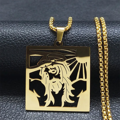 Men Stainless Steel Crucifix Jesus Christ God Cross Crown of Thorns Chain Necklace
