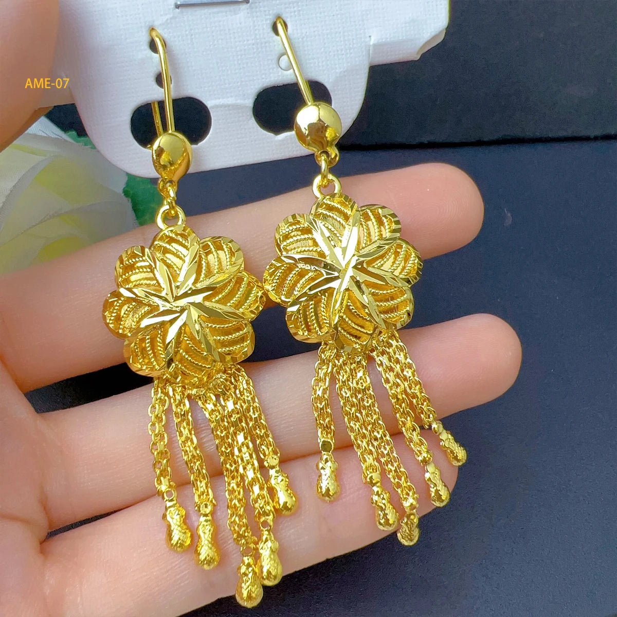 Dubai Ethiopia Tassel Gold Color African Women Bridal Wedding Drop Earrings