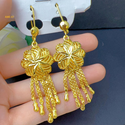 Dubai Ethiopia Tassel Gold Color African Women Bridal Wedding Drop Earrings