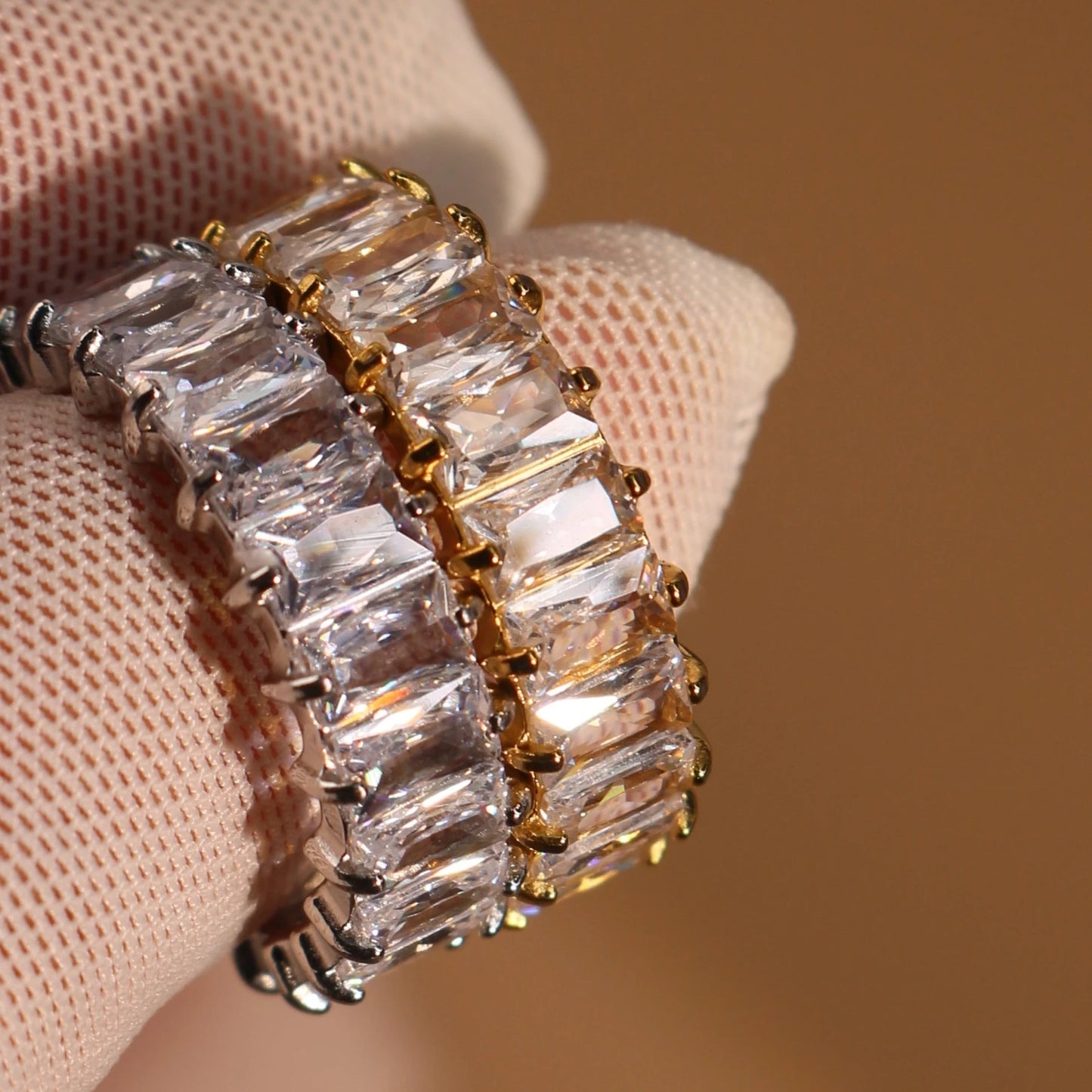 Square Zircon Stainless Steel plated 18K gold color Women's Wedding Ring