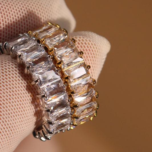 Square Zircon Stainless Steel plated 18K gold color Women's Wedding Ring