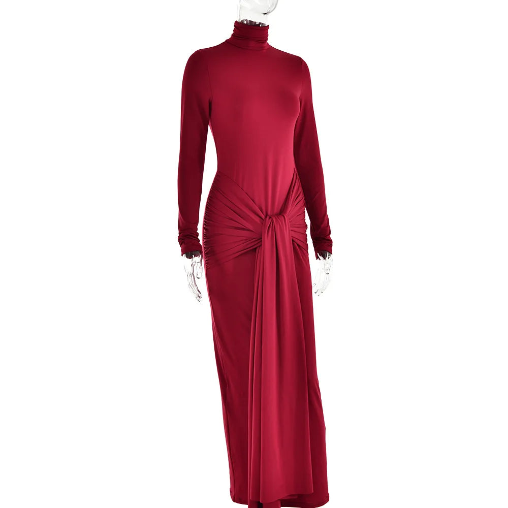 Women Turtleneck Long Sleeve Maxi Fashion Irregular Bodycon Long Evening Dress