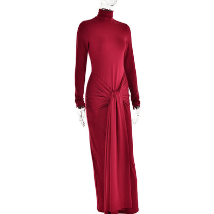 Women Turtleneck Long Sleeve Maxi Fashion Irregular Bodycon Long Evening Dress