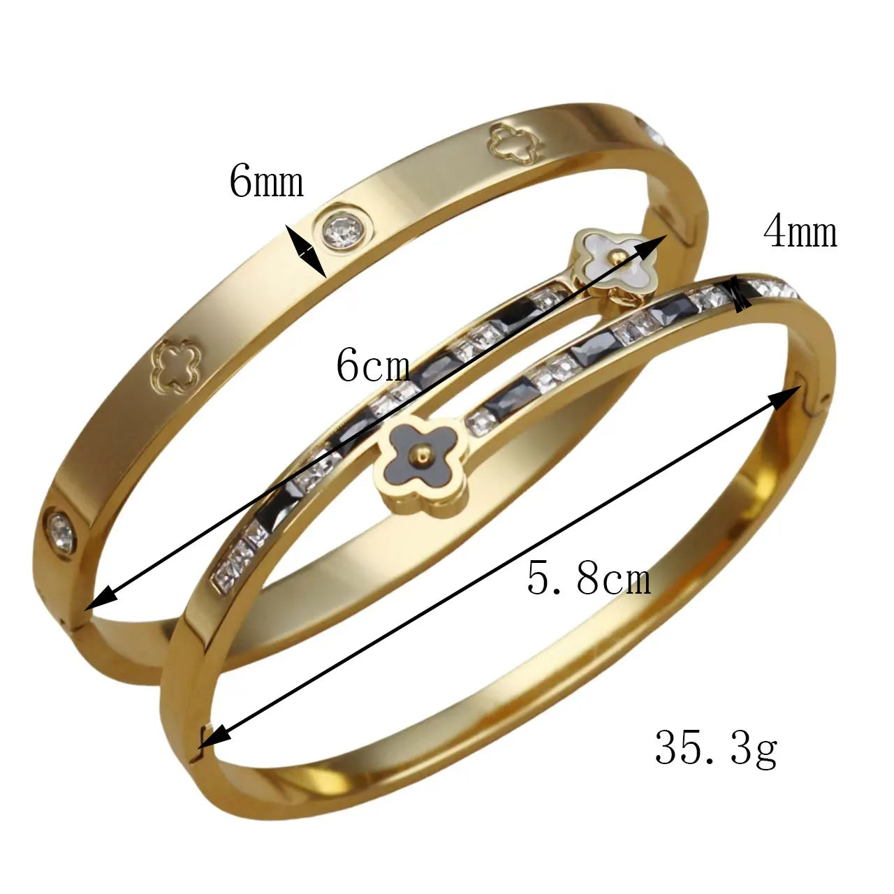 Stainless Steel Bangle Four-leaf Clover Crystal Design Stacking Bracelet Bangle
