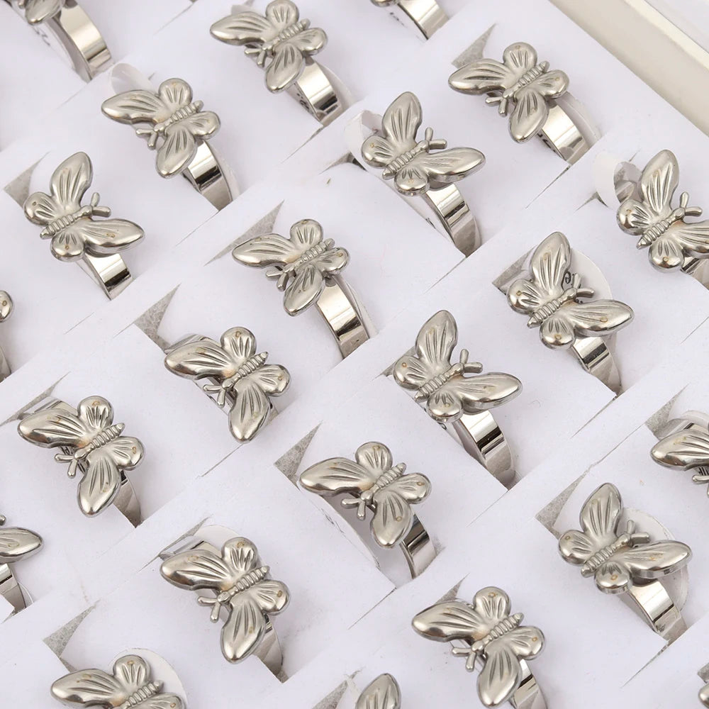 20 Pieces/Lot Fashion Stainless Steel Insect Butterfly Charm Waterproof Rings