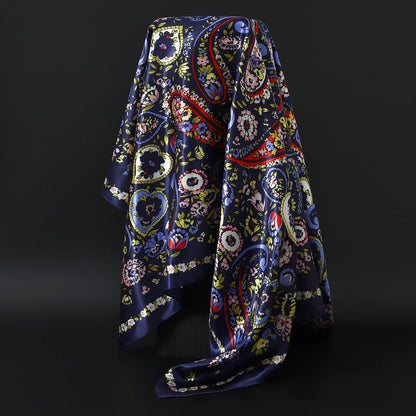 90cm Women Four Seasons Square Silk Satin Bandana Wrap Shawl Scarves Scarfs Spk8