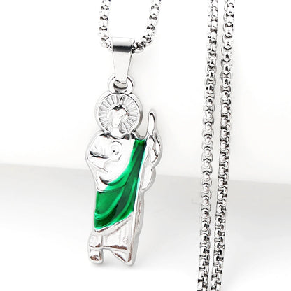 Women Men Stainless Steel Gold Color St. Jude Religious San Judas Tadeo Pendant Necklace