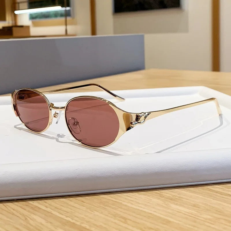 Women Metal Frame Oval Shades Fashion Designer Sunglasses Glasses