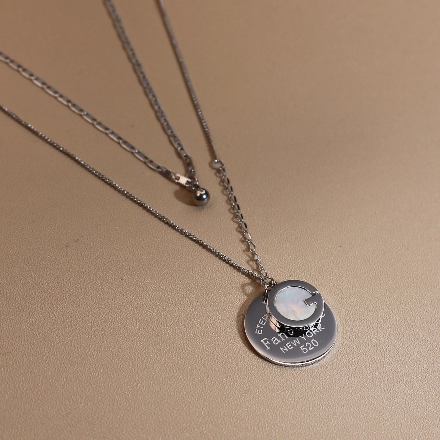 Women Mother-Of-Pearl Pendant G Letter Titanium Steel Necklace Gifts