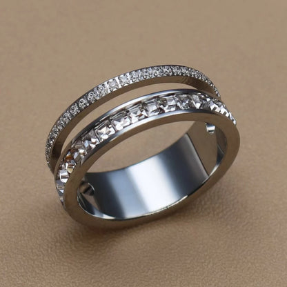 Women 18k Gold Color Cubic Zircon Stainless Steel Fashion Crystal Wedding Party Ring