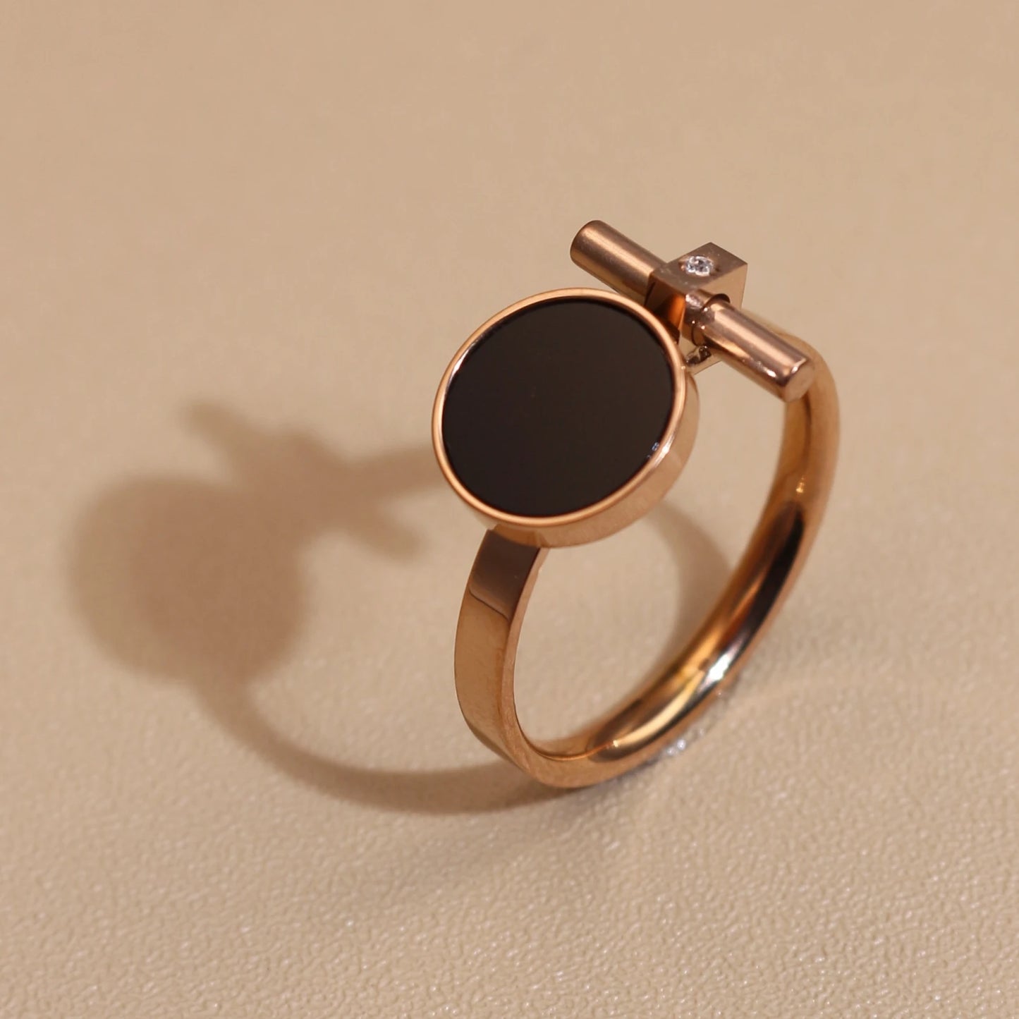 Women 2-In-1Black Acrylic Zirconia Stainless Steel Ring Bangle Bracelet Gifts Set