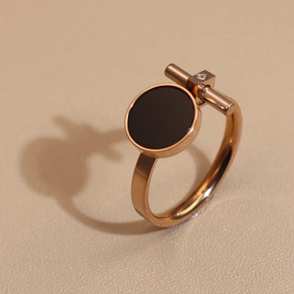 Women 2-In-1Black Acrylic Zirconia Stainless Steel Ring Bangle Bracelet Gifts Set