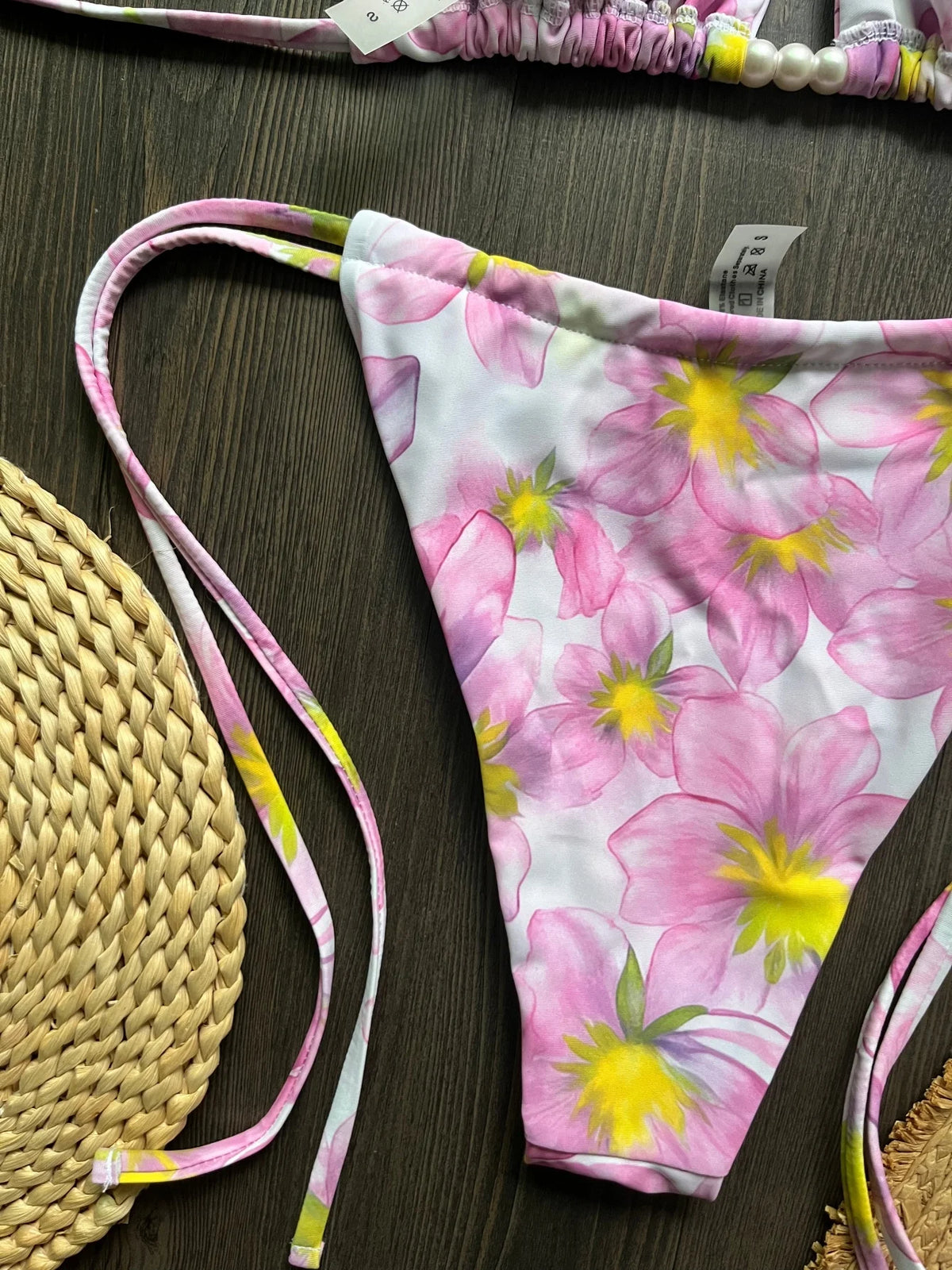 Micro Women Swimsuit Brazilian Bikini Halter Print Push Up Pearl Beachwear Suit