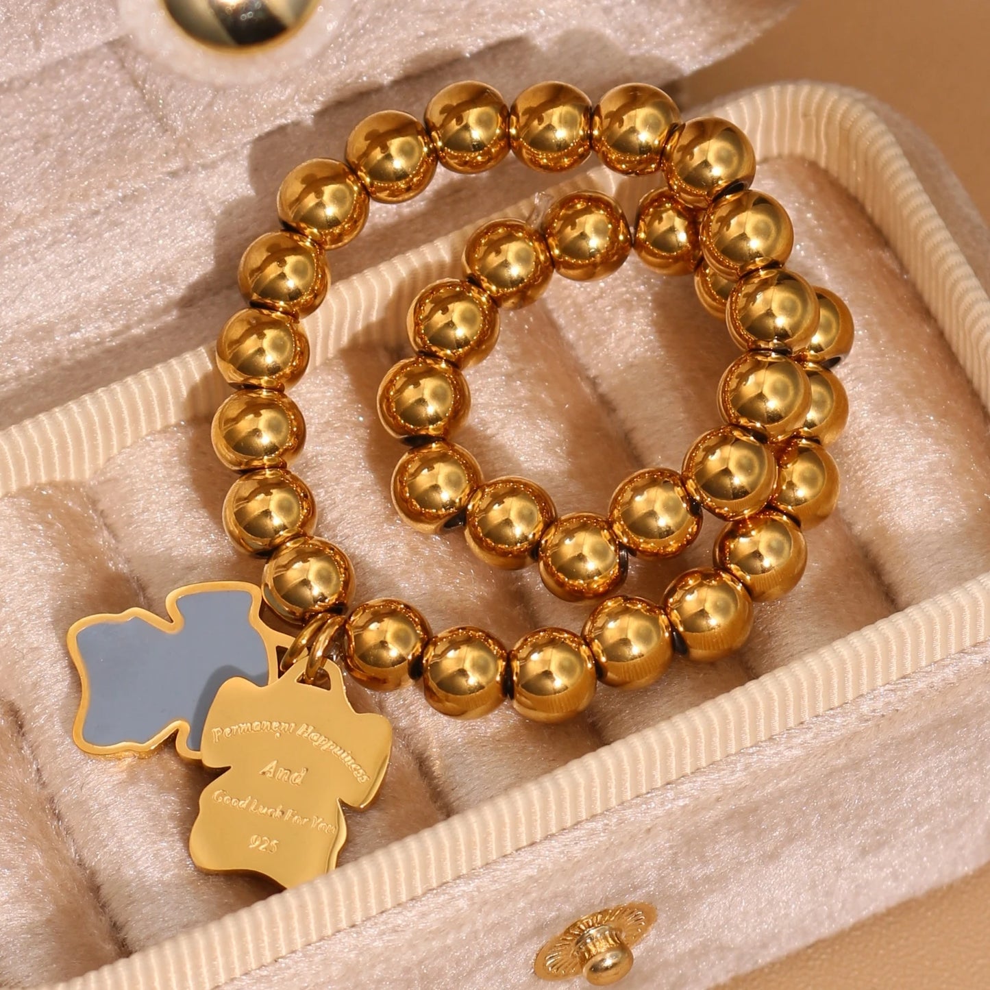 New Pink Elephant Pendant Elastic Bead Stainless Steel Bracelet 18 K Gold Plated Luxury Women's Jewelry Wholesale Gift