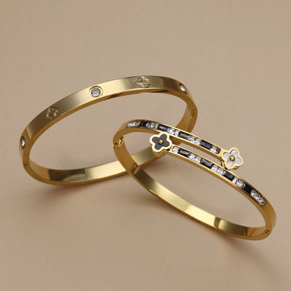 Stainless Steel Bangle Four-leaf Clover Crystal Design Stacking Bracelet Bangle