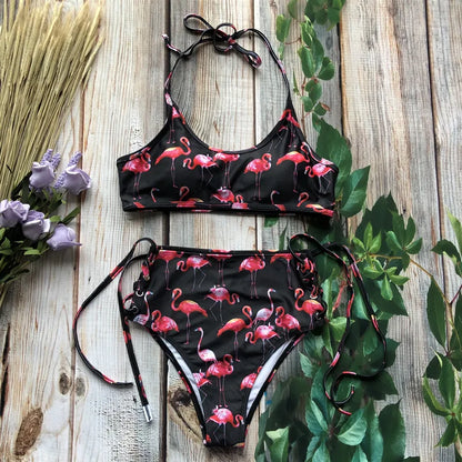 Women Swimsuit High Waist Bandage Sport Swimwear Bikini Push Up Beachwear Bathing Suit