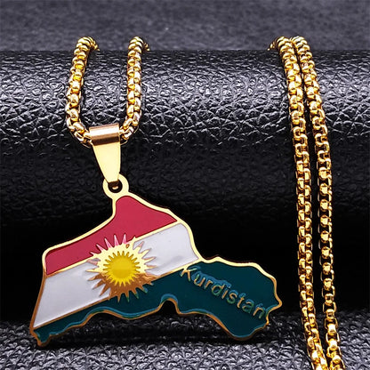 Women Men Kurdistan Afghanistan Region Flag Map Stainless Steel Pendants Necklace