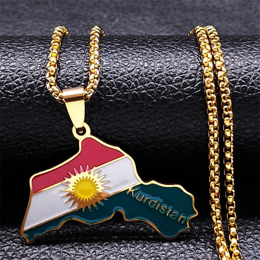 Women Men Kurdistan Afghanistan Region Flag Map Stainless Steel Pendants Necklace