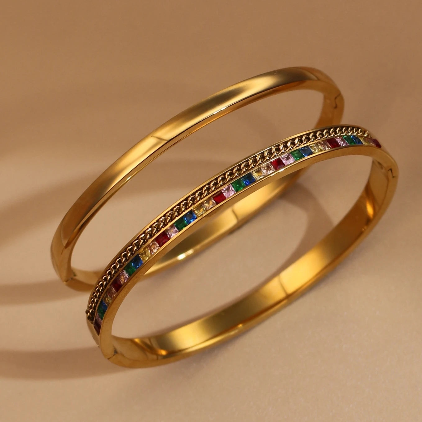 Fashion Plated 18k Zircon Stainless Steel Women's Bracelet Bangles