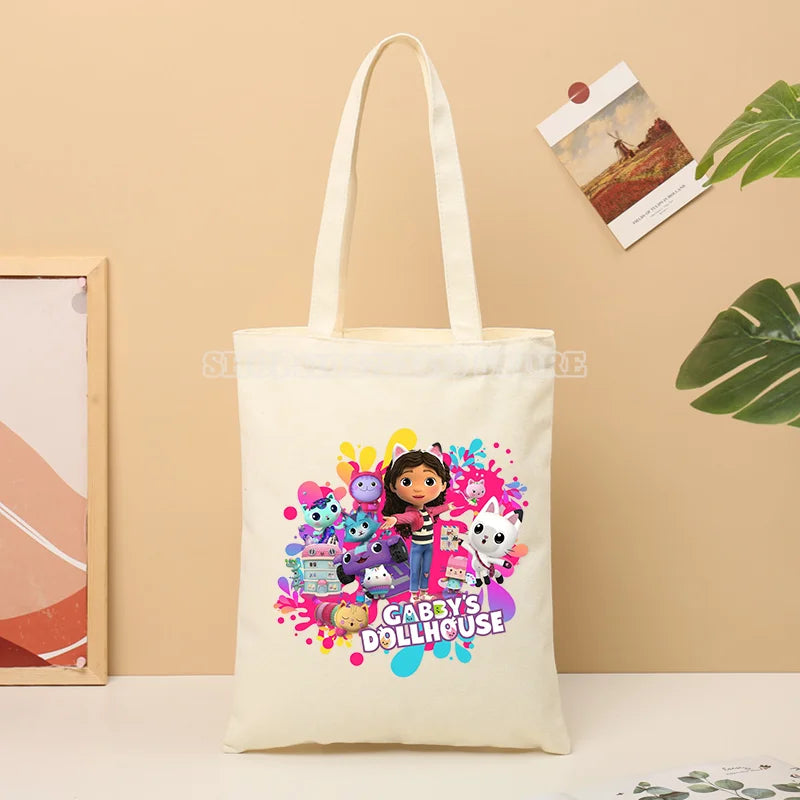 Gabby Dollhouse Cotton Cute Cartoon Shopping Tote Pouch Travel Fashion Bags Gift