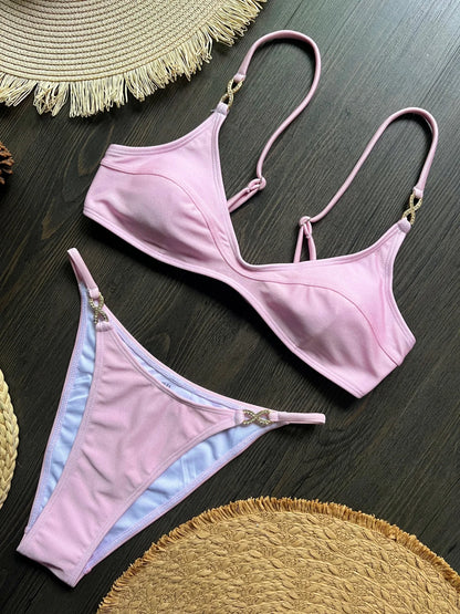 Push Up Two-Piece Sexy Bikini Hollow Out Swimsuit String Low Waist Swimwear Suit