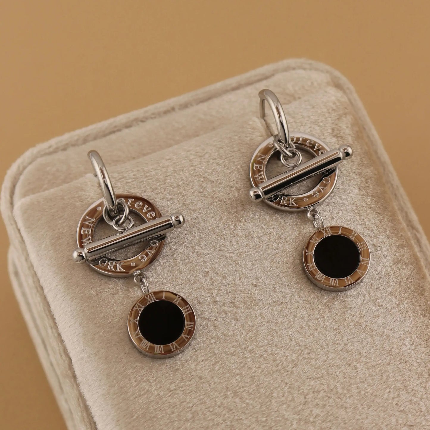 Women Stainless Steel Roman Numeral Pendant Love Earrings Wedding