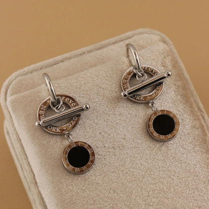 Women Stainless Steel Roman Numeral Pendant Love Earrings Wedding
