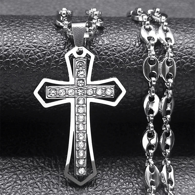 Men Stainless Steel Gold Color Christian Jesus Cross Crucifix Pendant Necklace