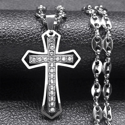 Men Stainless Steel Gold Color Christian Jesus Cross Crucifix Pendant Necklace