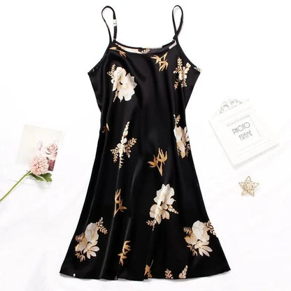 Women Nightwear Sexy Floral Prints Nightdress Sleepwear Nightgown