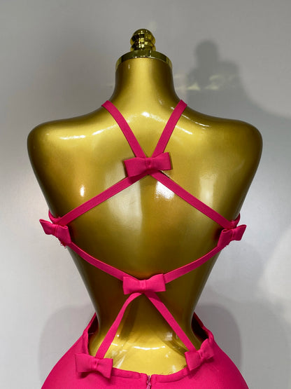 Sexy Backless Cut Out Bow Tie Bandage Celebrity Evening Party Birthday Dress